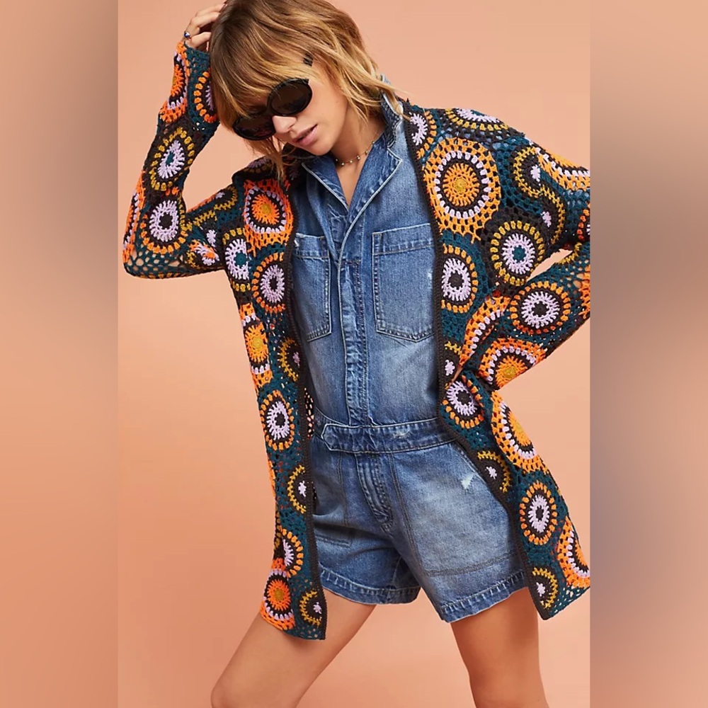 Anthropologie Moth Crocheted Medallion Cardigan